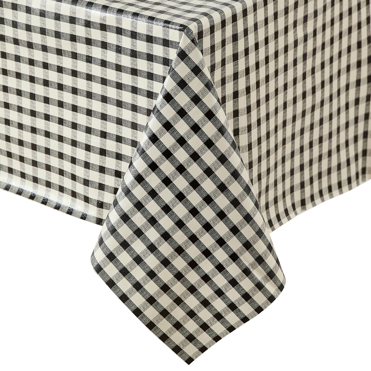 Threadmade Home Gingham Check 3-Yard Cut-to-fit Vinyl Tablecloth/Table Protector, Black - 54"W x 108"L